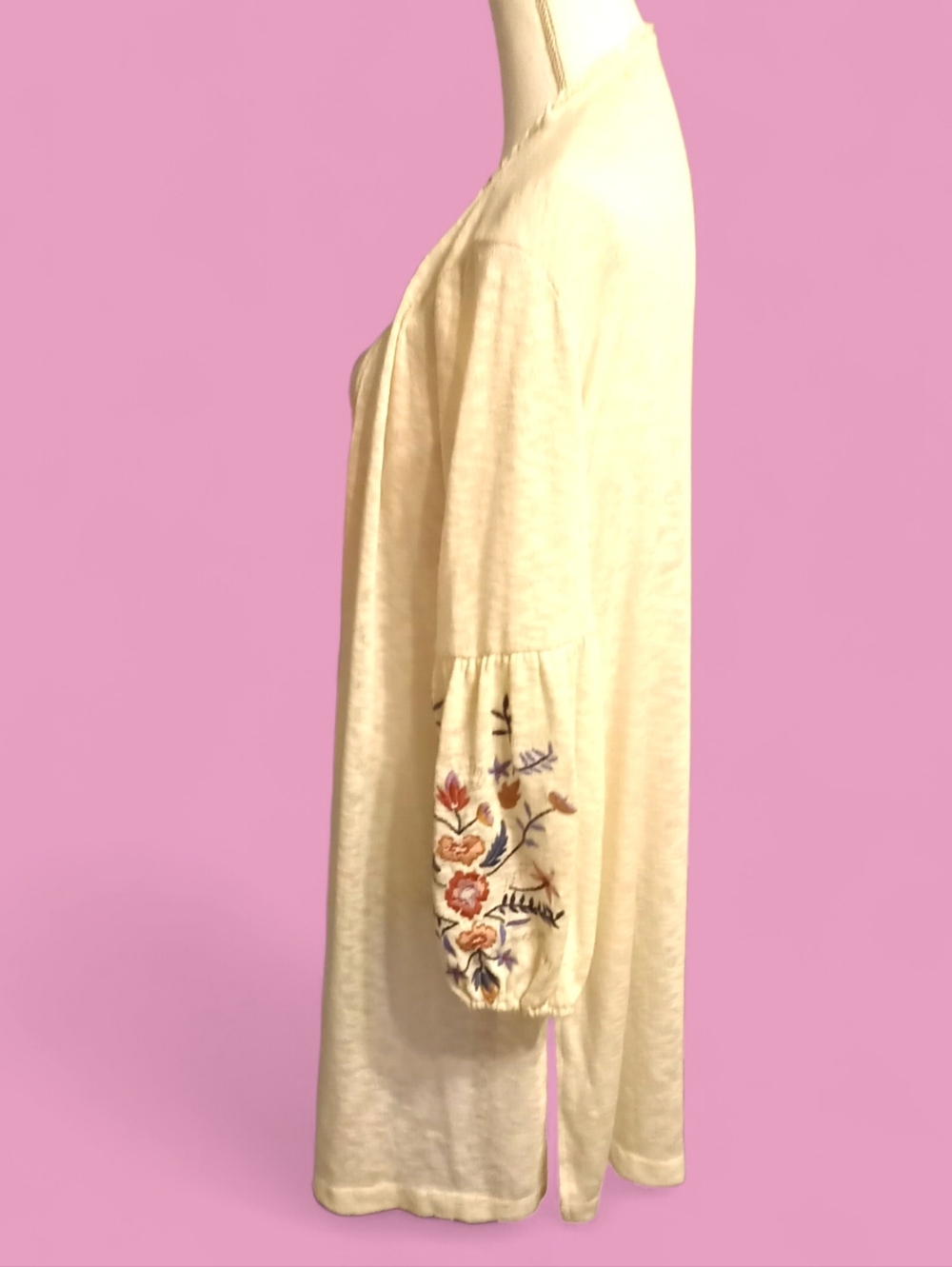 Embroidered Cream Balloon Sleeves Cardigan (S)